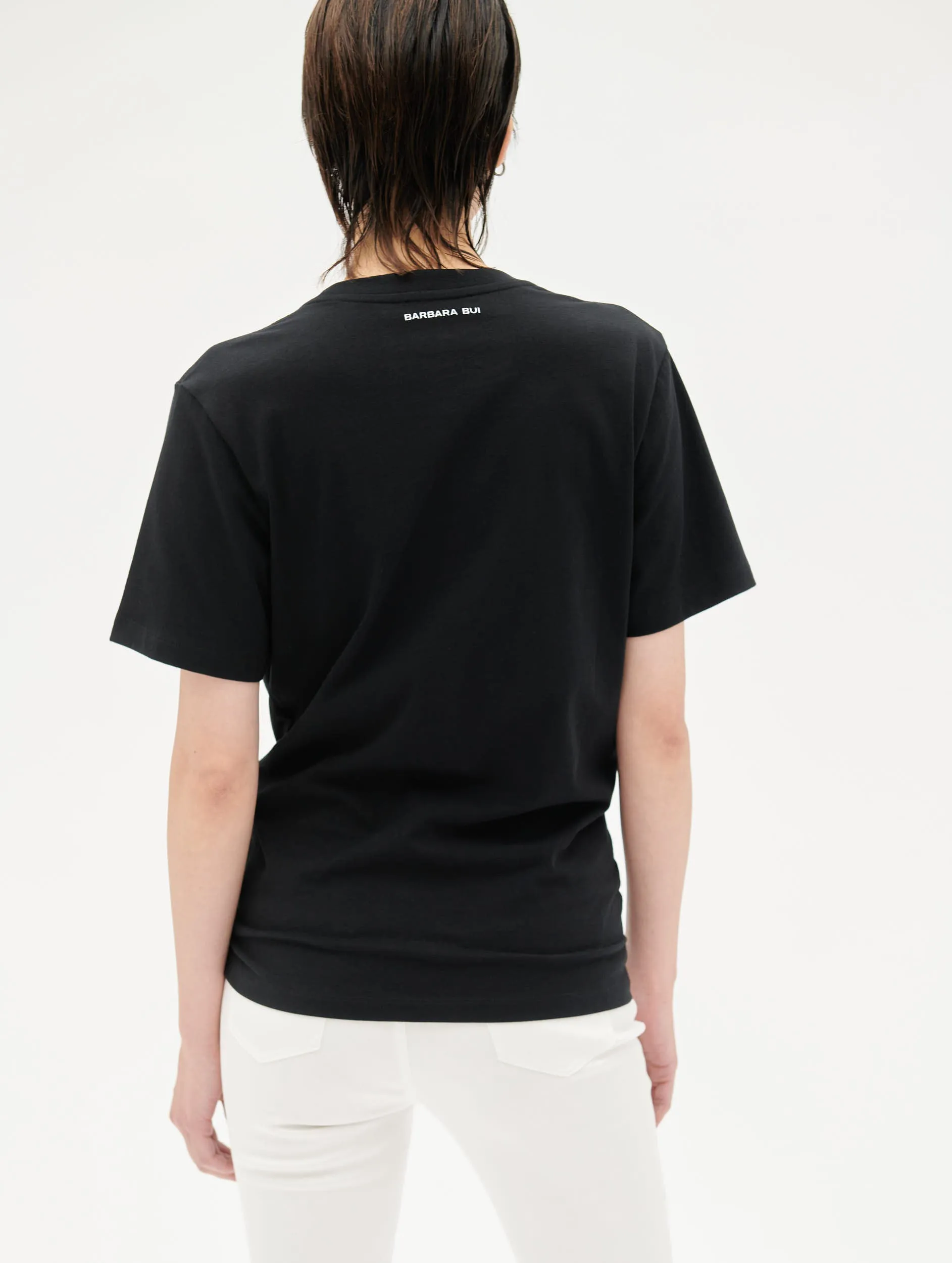 Black cotton jersey T-shirt with jewel detail