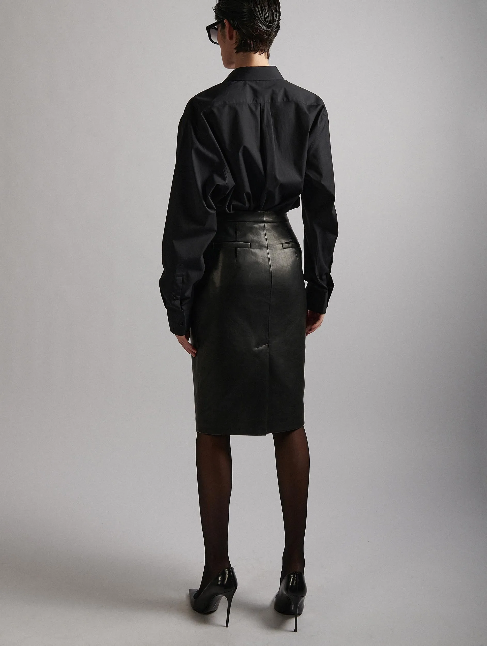 Black leather pencil skirt