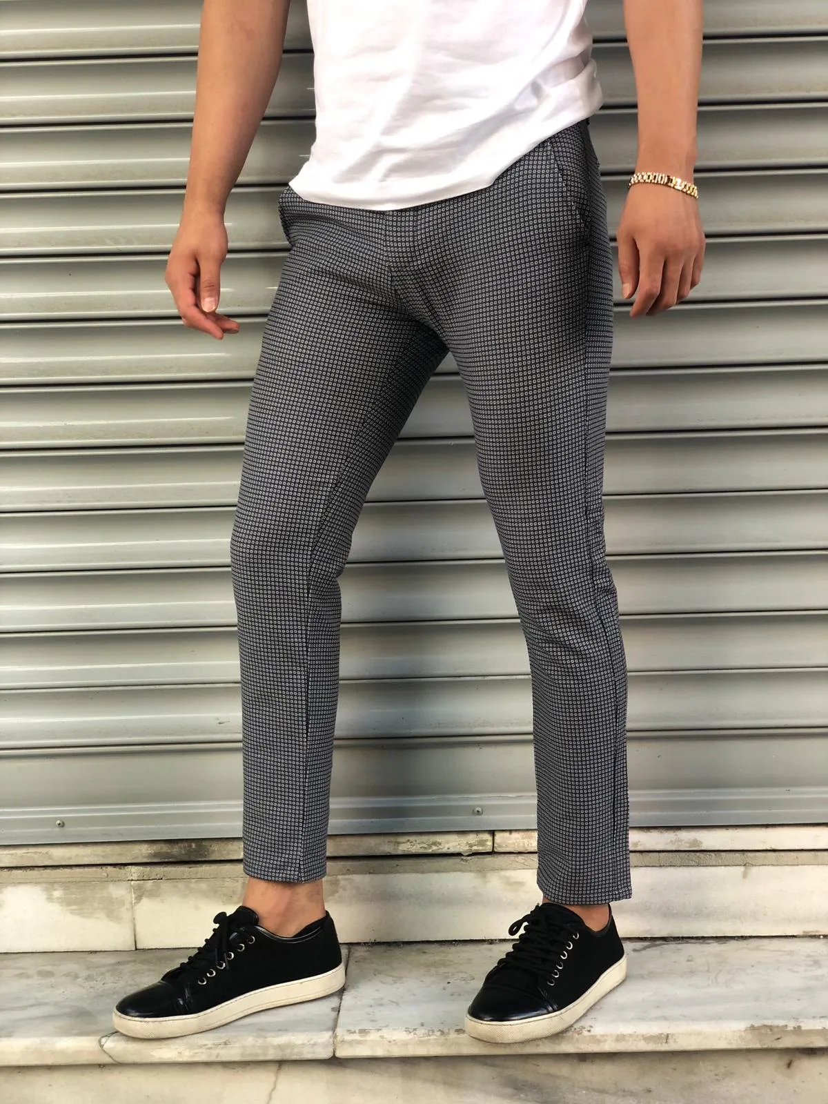 Black Pattern Slim Fit Casual Pant DJ114 Streetwear Pant