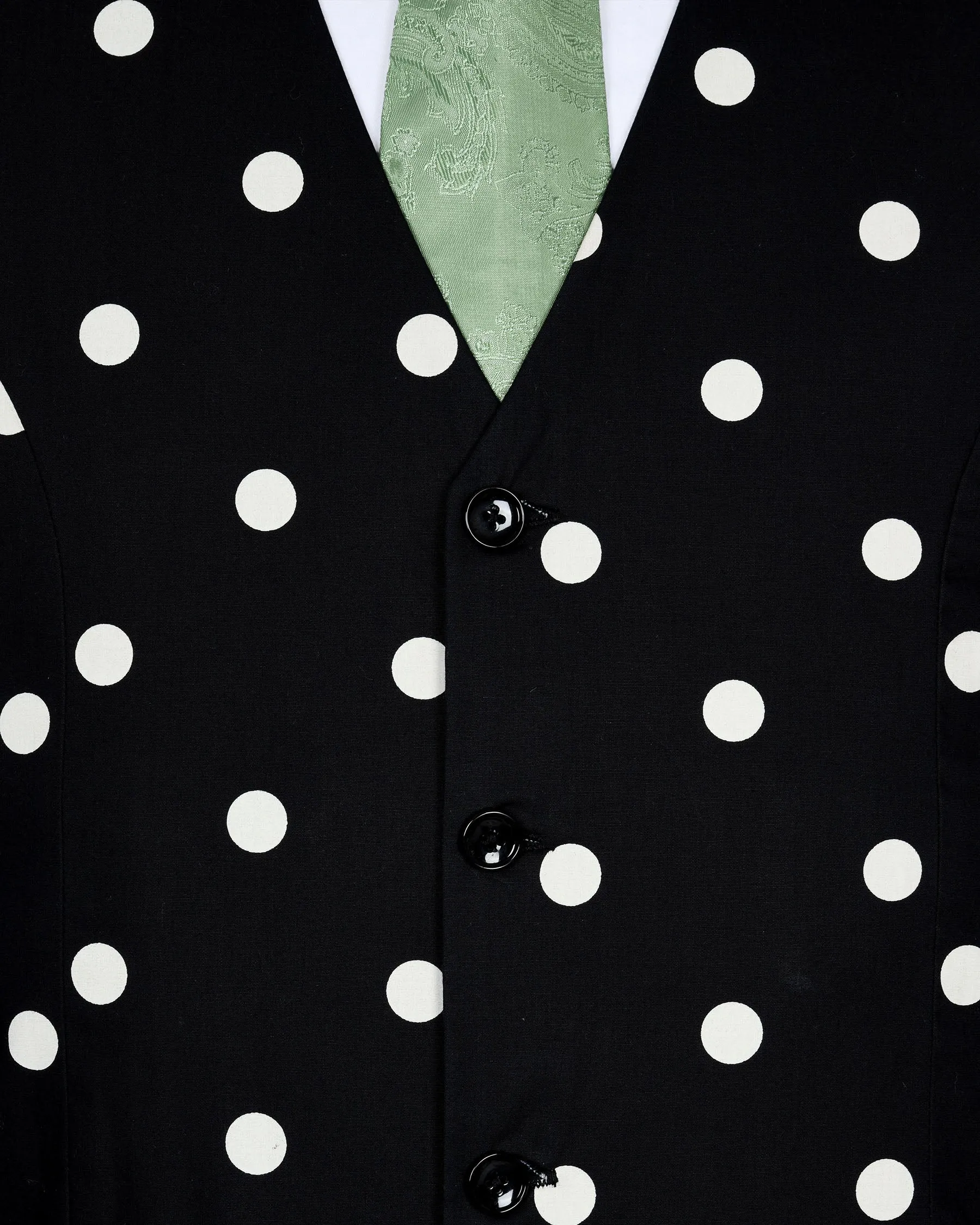 Black Polka Dotted Wool Waistcoat