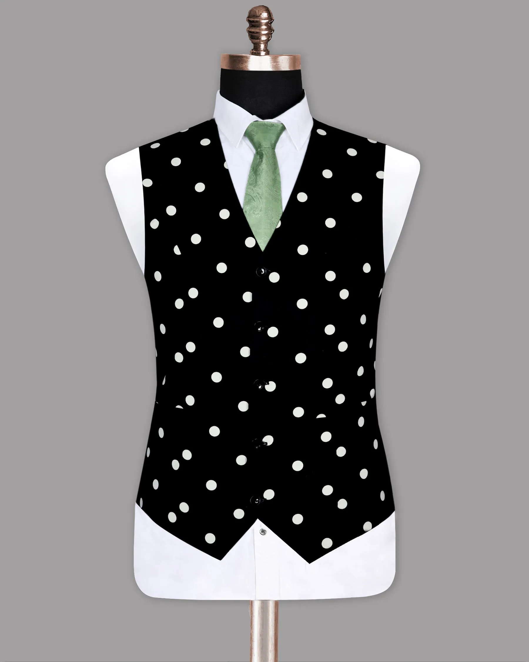 Black Polka Dotted Wool Waistcoat