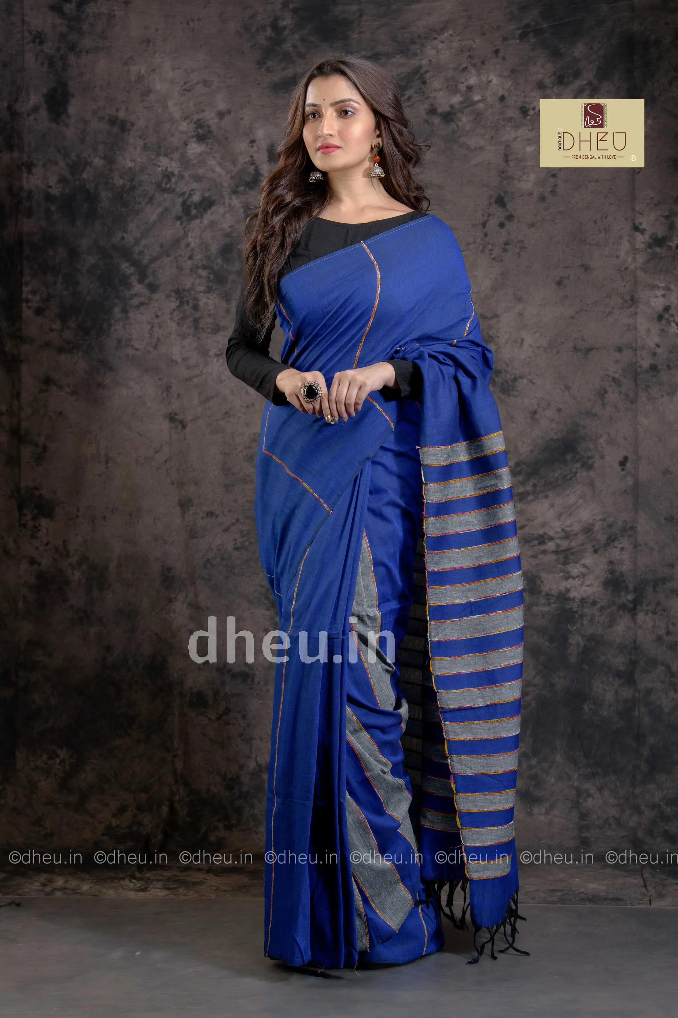 Bliussful Blue-Handloom Pure Cotton Saree-Kurta Couple Set