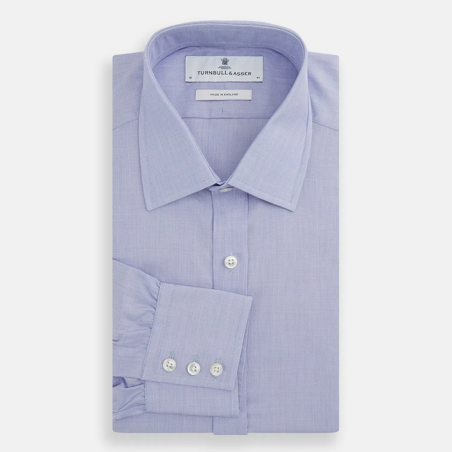 Blue End-on-End Cotton Shirt with T&A Collar and 3-Button Cuffs