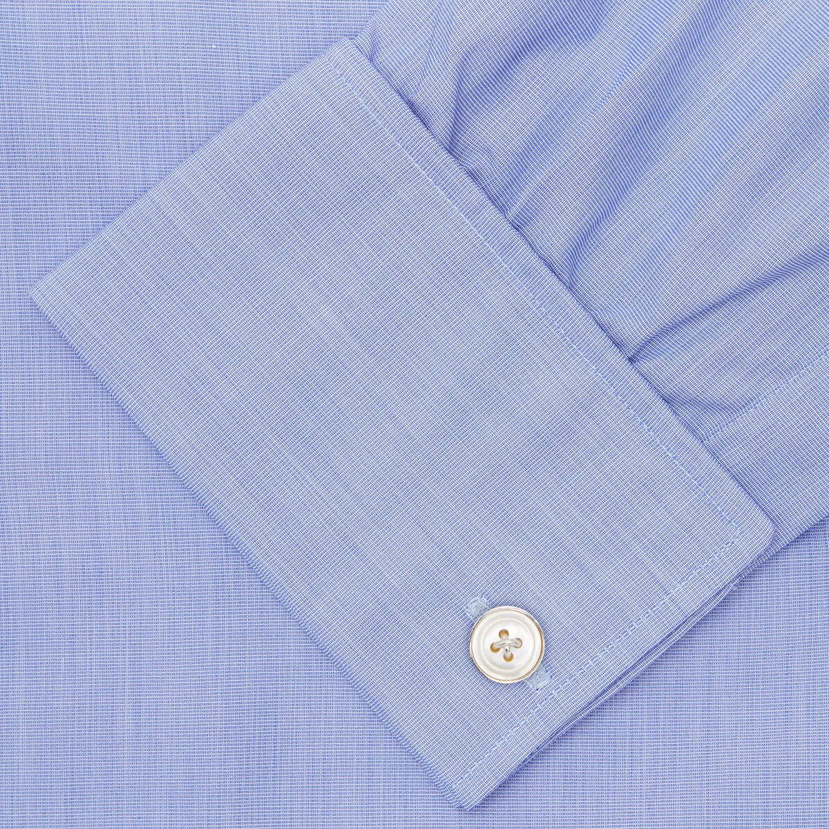 Blue End-on-End Cotton Shirt with T&A Collar and Double Cuffs