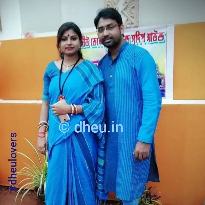 Blue Lagoon - Handloom Pure Cotton Saree-Kurta  Couple Set