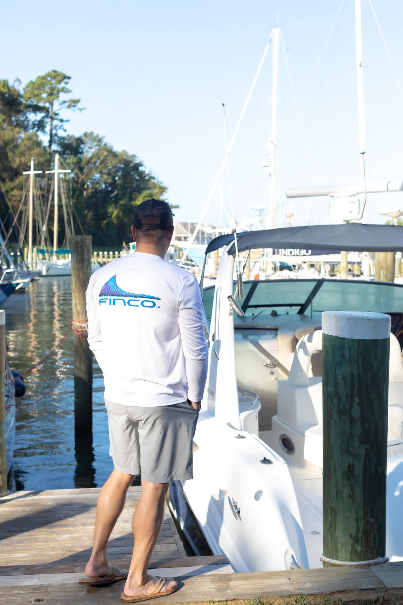 Blue Marlin Long Sleeve Performance in White