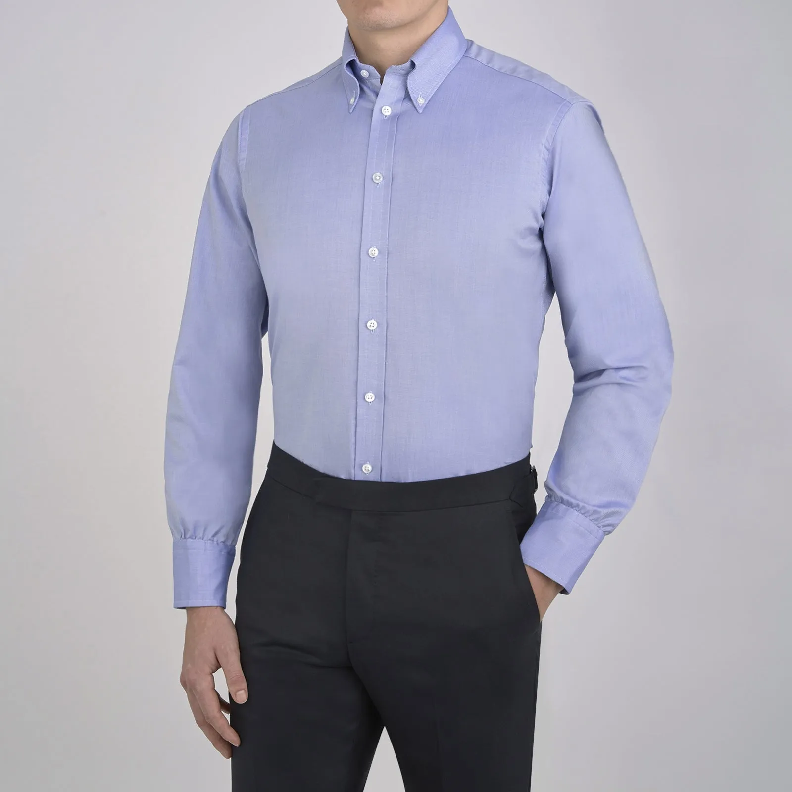 Blue Royal Oxford Cotton Shirt with Button-Down Collar and 3-Button Cuffs