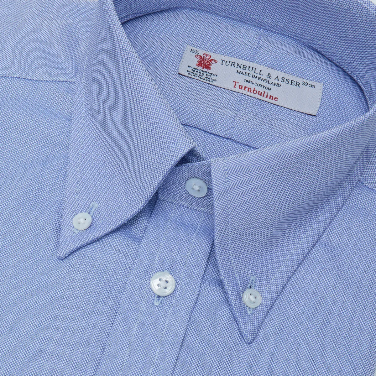 Blue Royal Oxford Cotton Shirt with Button-Down Collar and 3-Button Cuffs