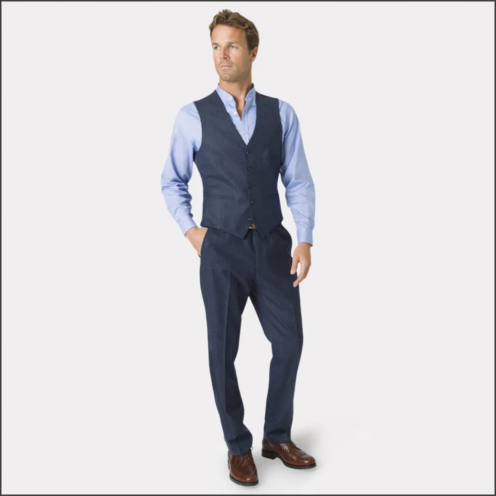 Brook Taverner Clifford Navy Donegal Wool Suit Waistcoat-