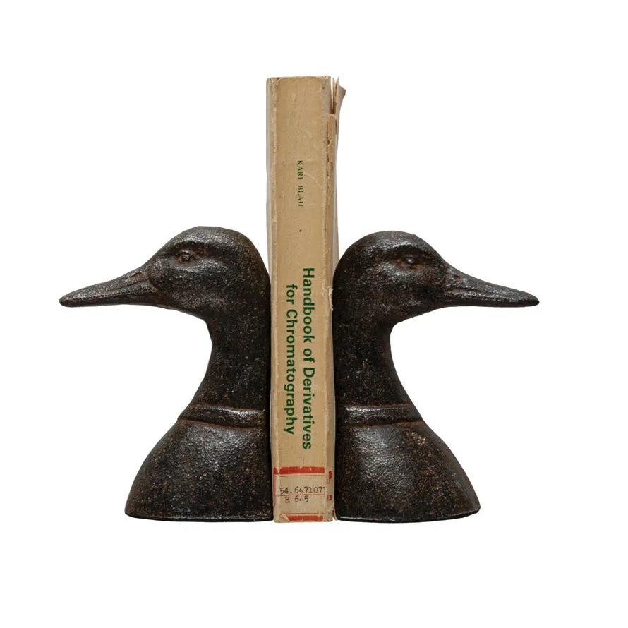 Cast Iron Duck Head Bookends, Set of 2