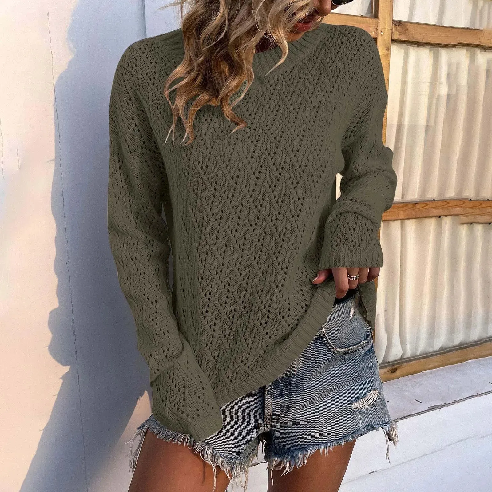 Casual Fashion Long Sleeved Knitting Solid Color Korean Women's 2024 Sweater