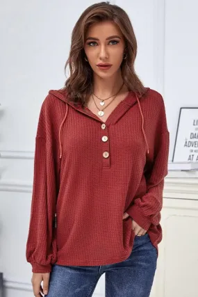 CASUAL SOLID COLOR BUTTON LOOSE HOODIE SWEATER