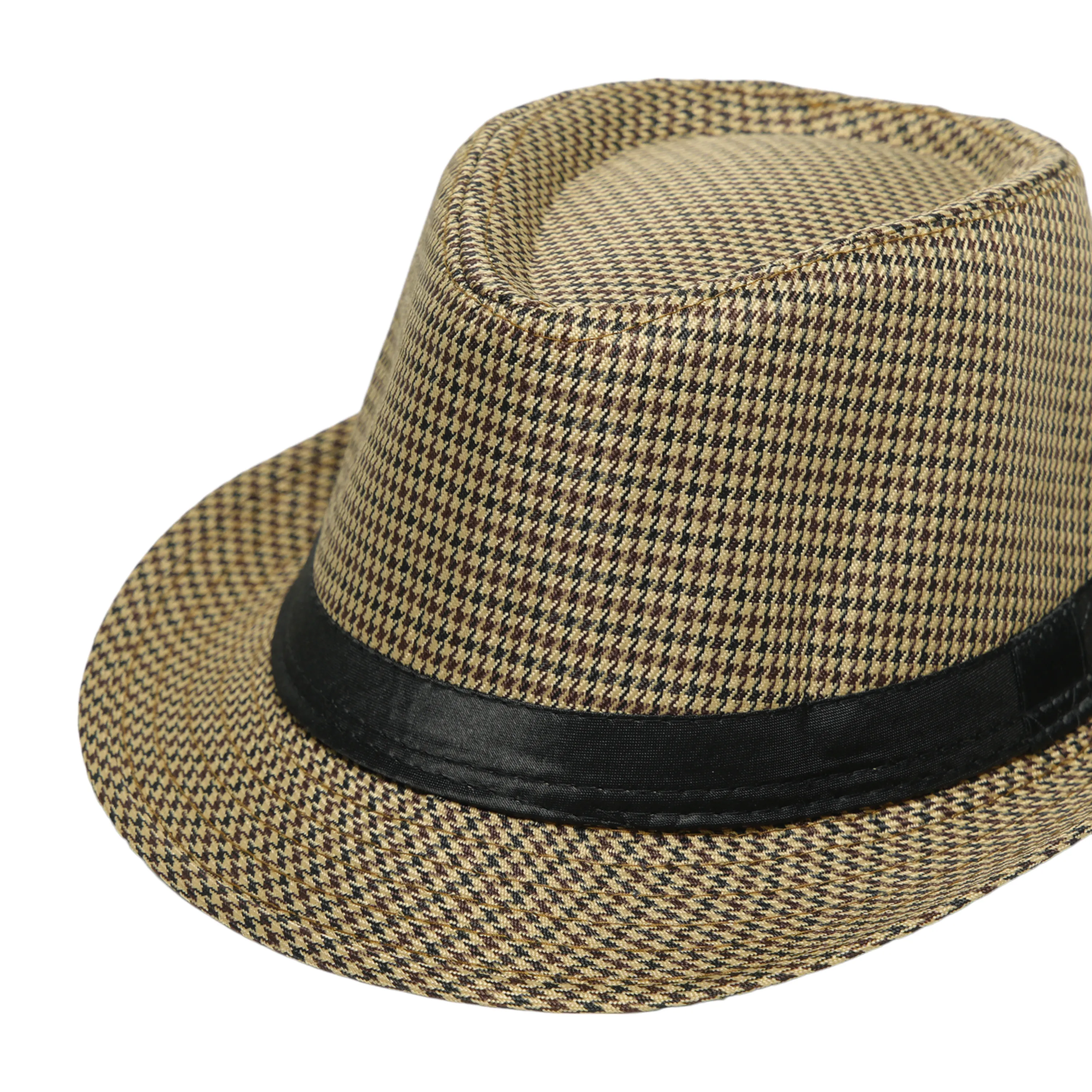 Chokore Fedora Hat in Houndstooth Pattern (Khaki)