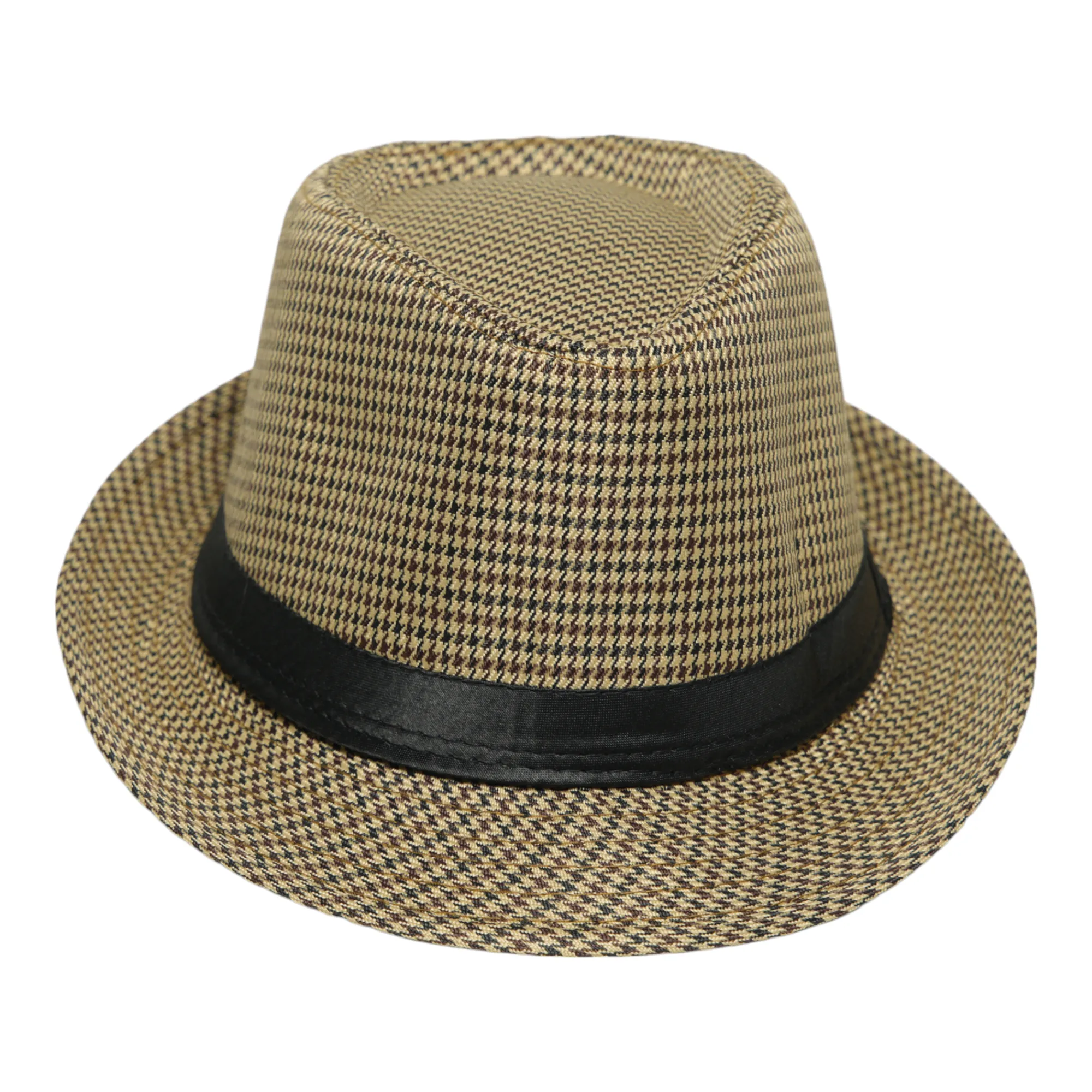 Chokore Fedora Hat in Houndstooth Pattern (Khaki)