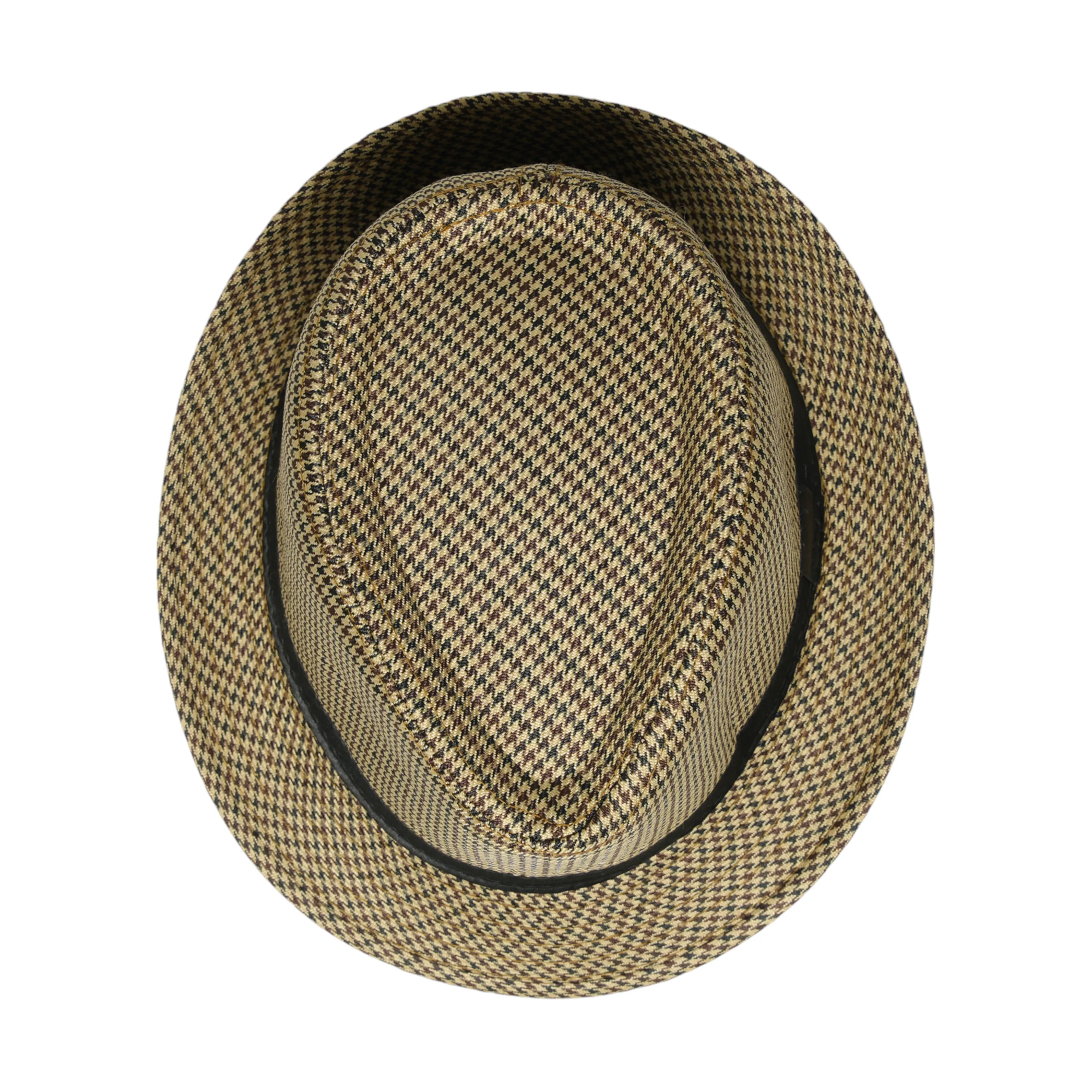 Chokore Fedora Hat in Houndstooth Pattern (Khaki)