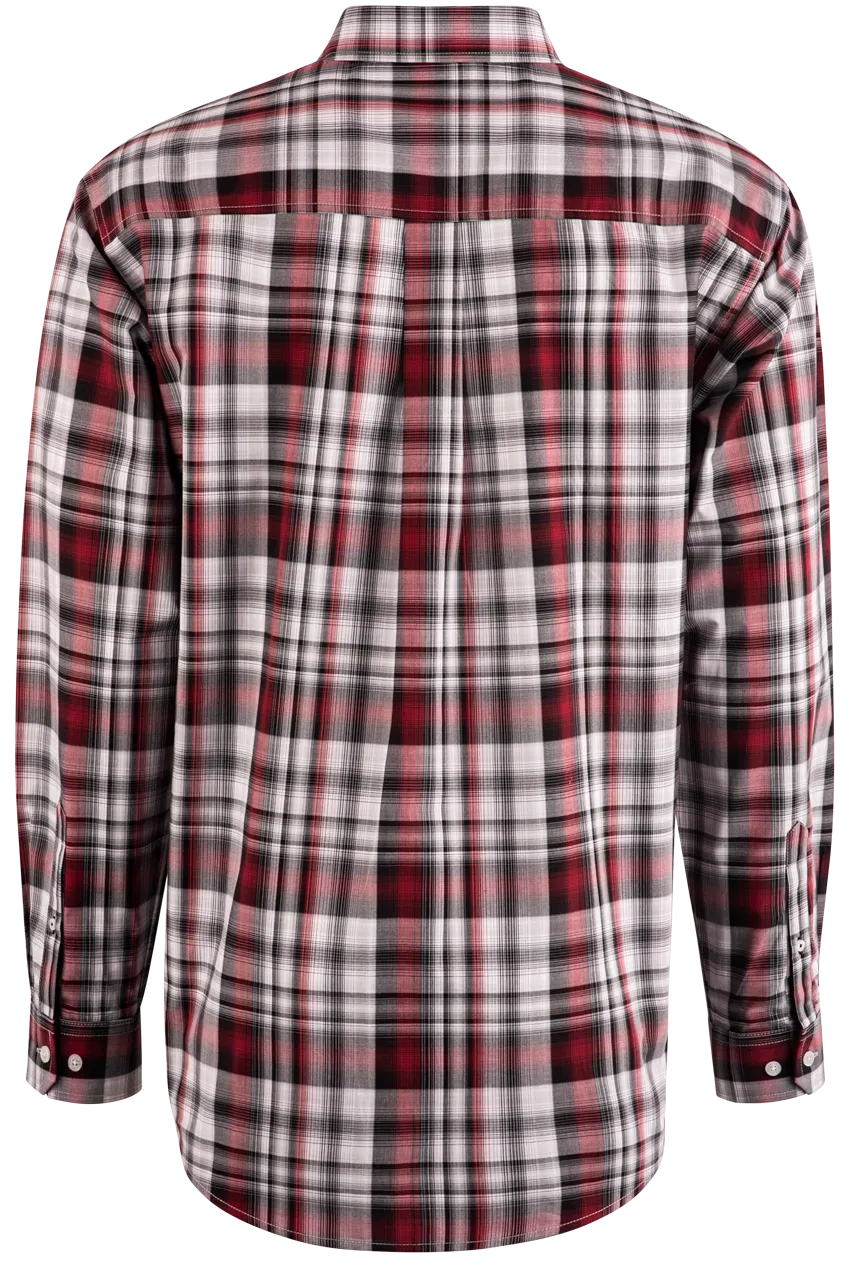 Cinch Plaid Long Sleeve Button-Front Shirt - Burgundy