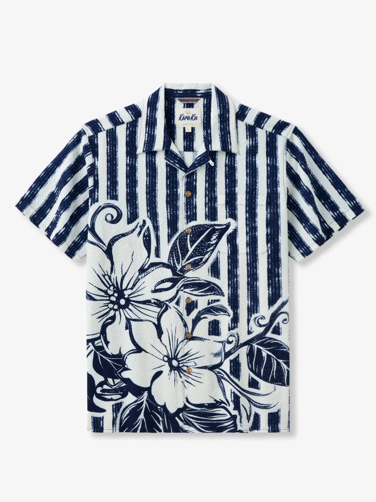 Classic Tropical Stripes Seersucker Camp Shirt