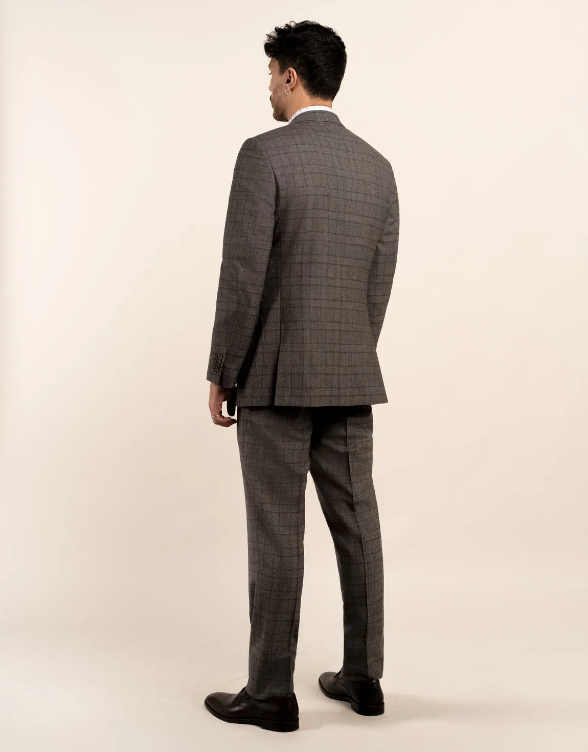 Cooper Taupe Grey Check Two Piece Suit