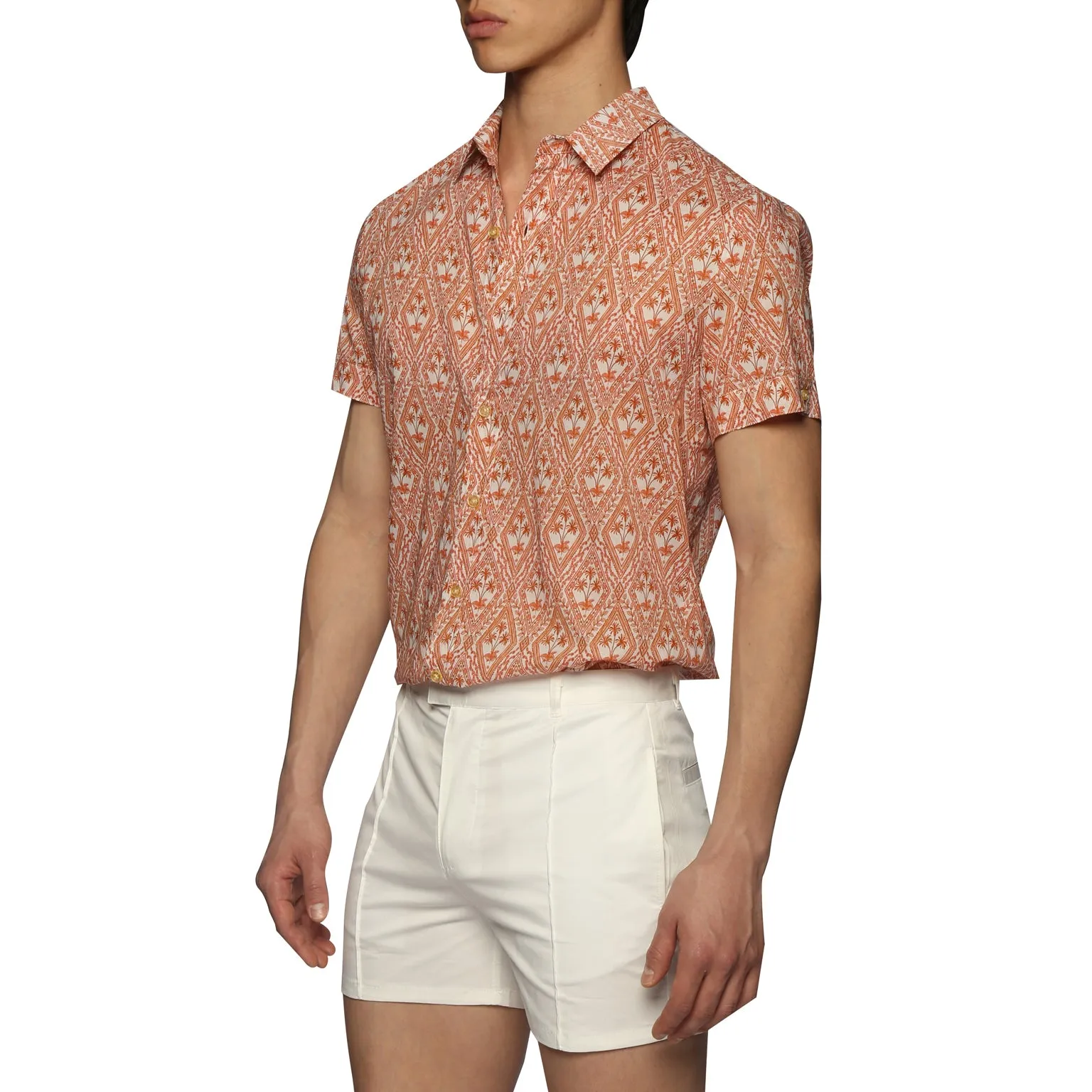 Coral Noto Palms Print Biscayne Shirt