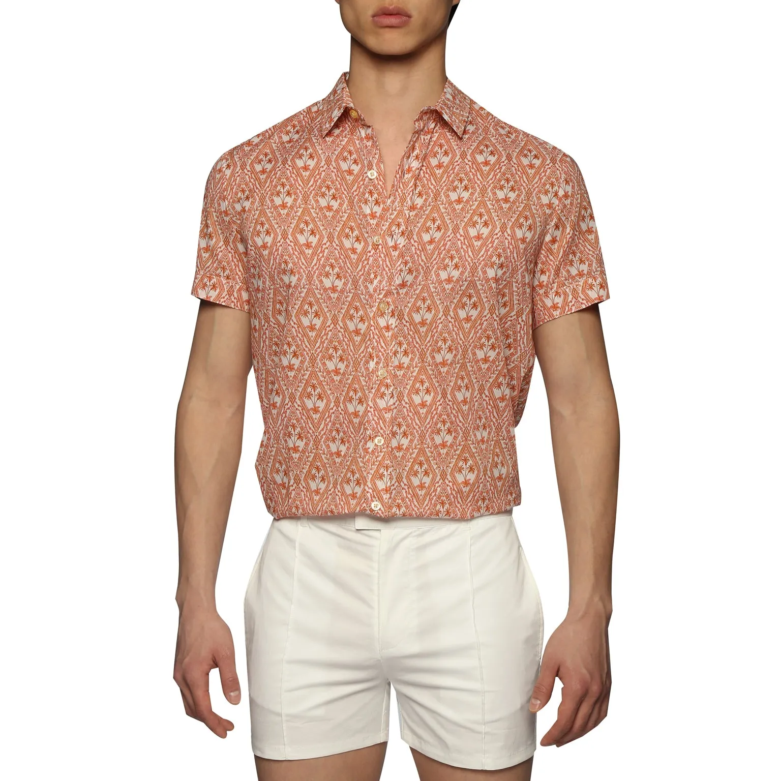 Coral Noto Palms Print Biscayne Shirt