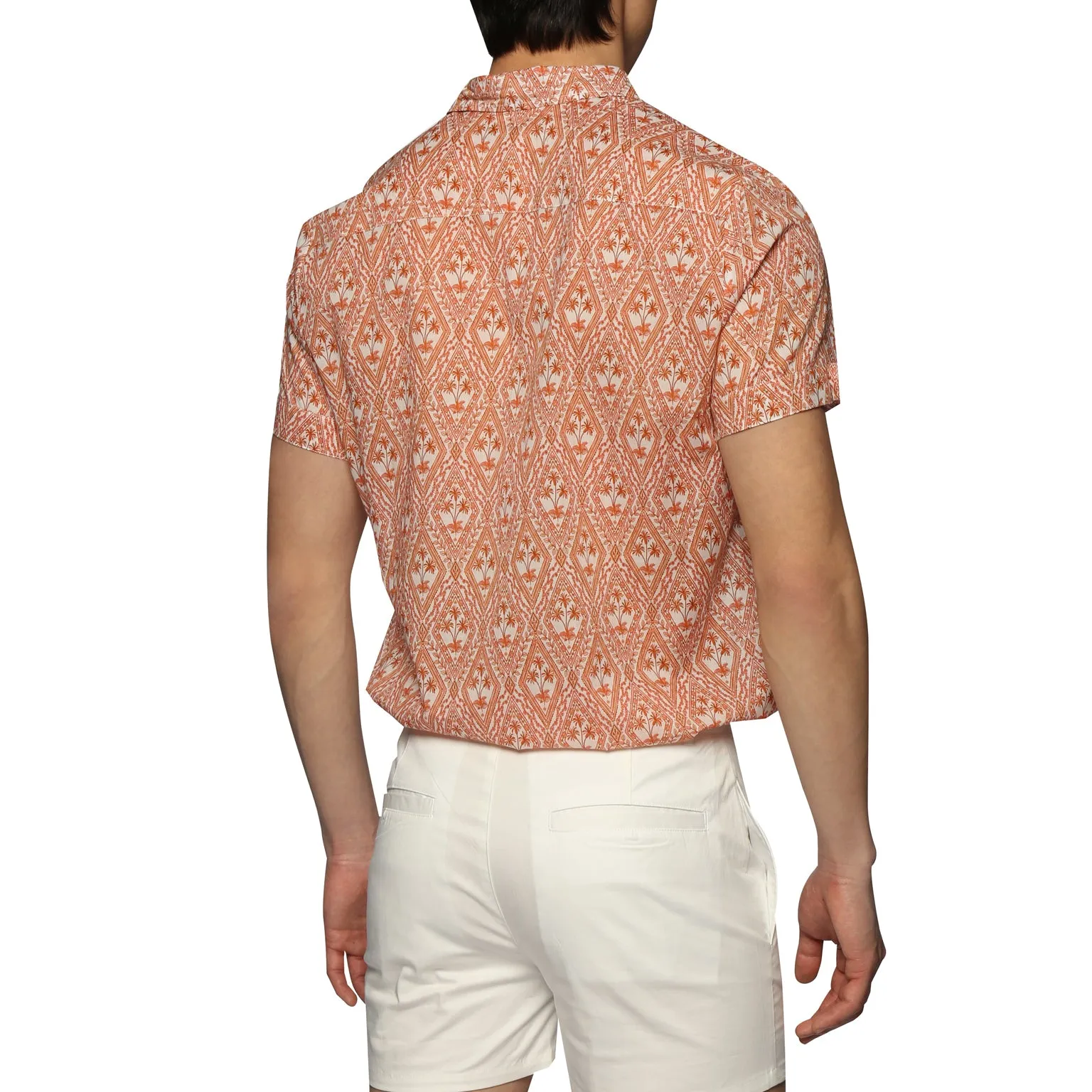 Coral Noto Palms Print Biscayne Shirt