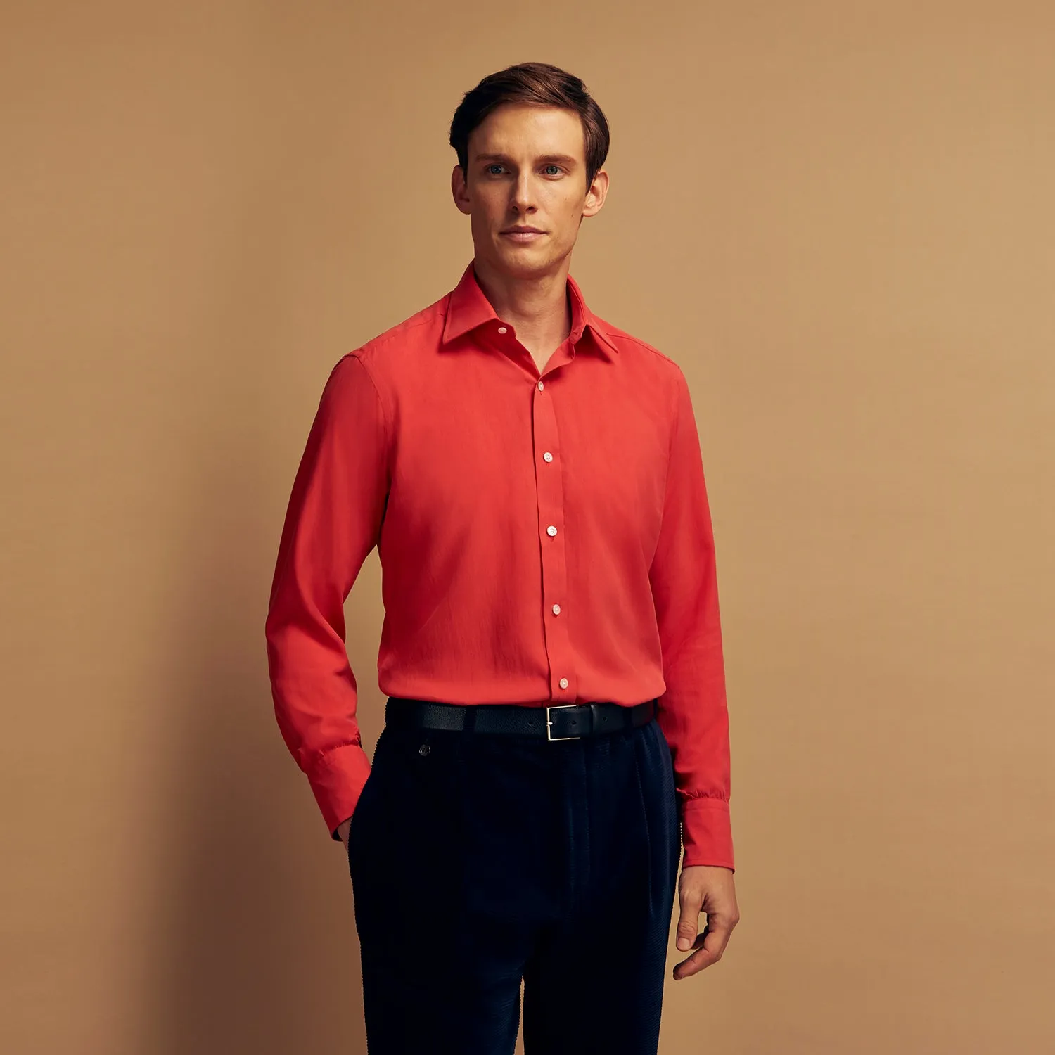 Coral Pink Silk Regular Fit Mayfair Shirt