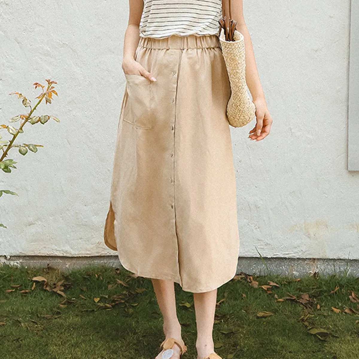 COTTON LINEN BREATHABLE CASUAL SKIRT_CWBLS0194