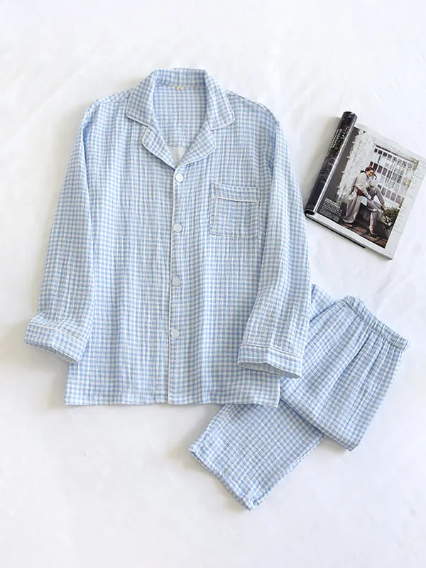 Cotton Plaid Couple Pajamas Set