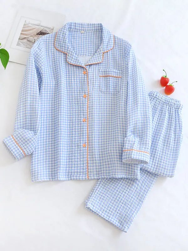 Cotton Plaid Couple Pajamas Set