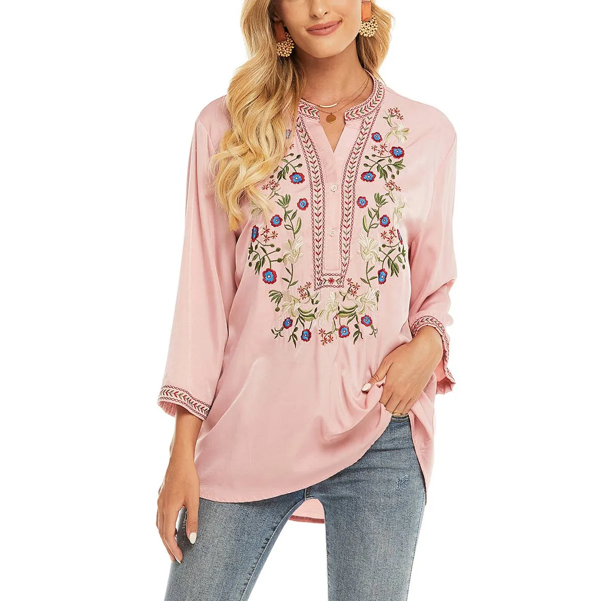 COTTON PLUS SIZE LOOSE EMBROIDERED TOP_CWTBLL0823