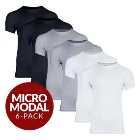 Crew Neck Micro Modal Sweat Proof Undershirt For Men - Mix 6-Pack (2x White, Black, Grey)