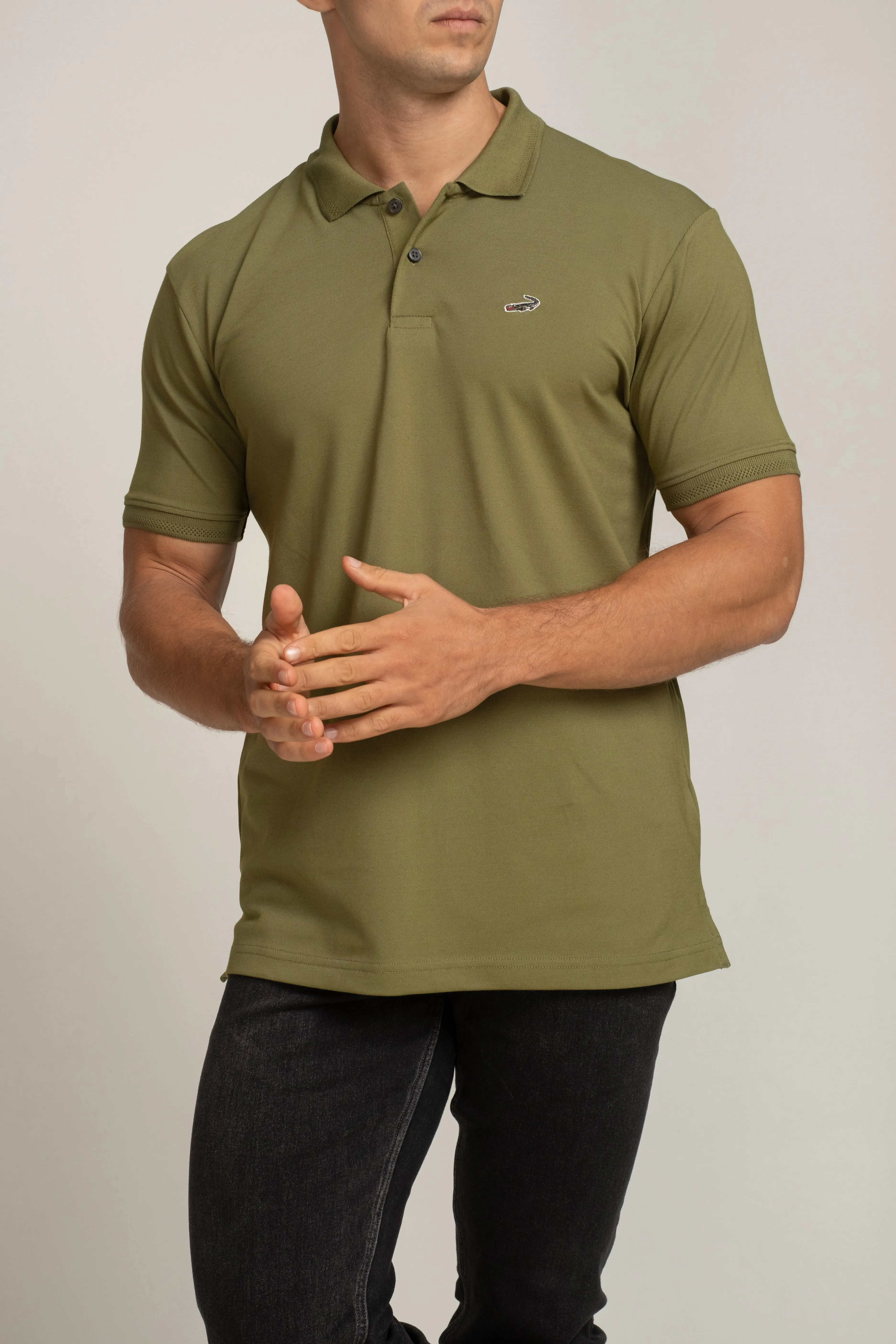 Crocodile Mens Supima Polo Slim Fit HS T-Shirt Green - London Green