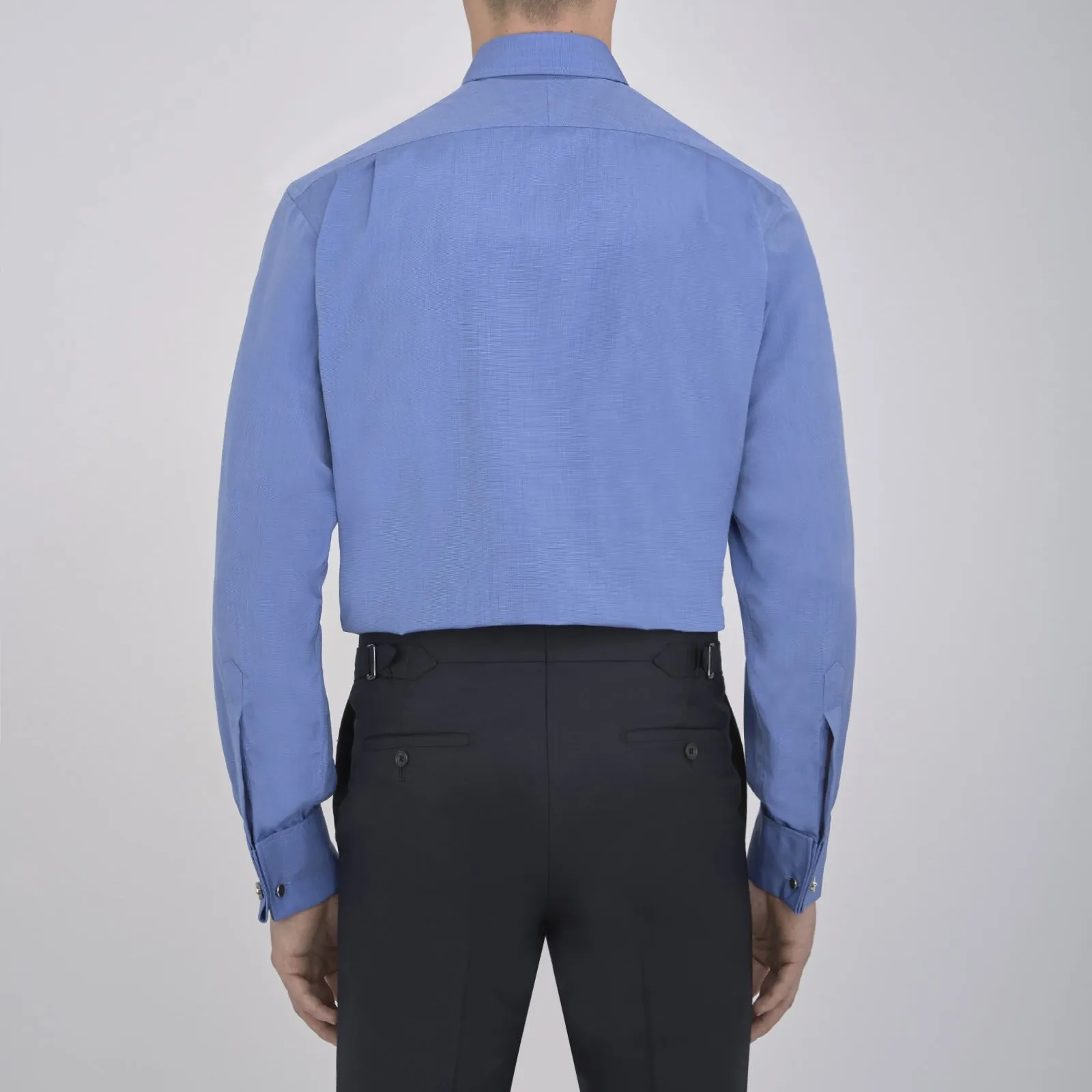 Dark Blue End-on-End Shirt with T&A Collar and Double Cuffs