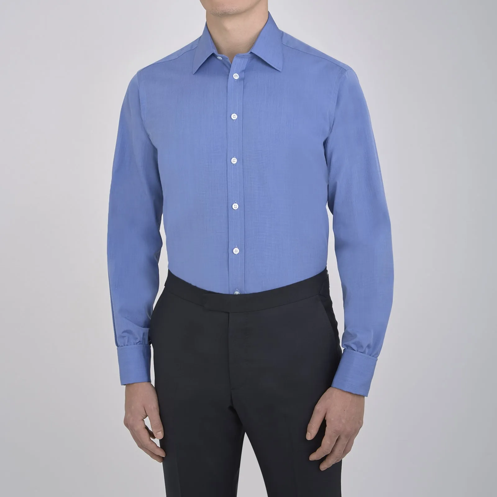 Dark Blue End-on-End Shirt with T&A Collar and Double Cuffs