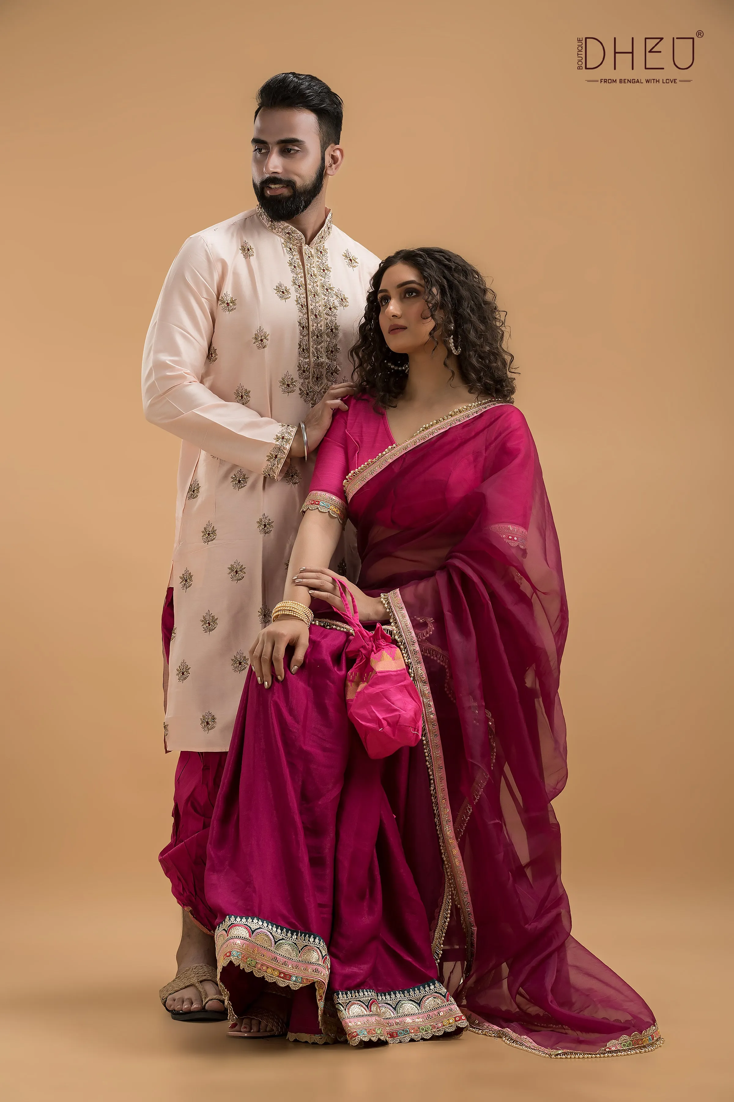 Designer Mekhela & Kurta Couple Set