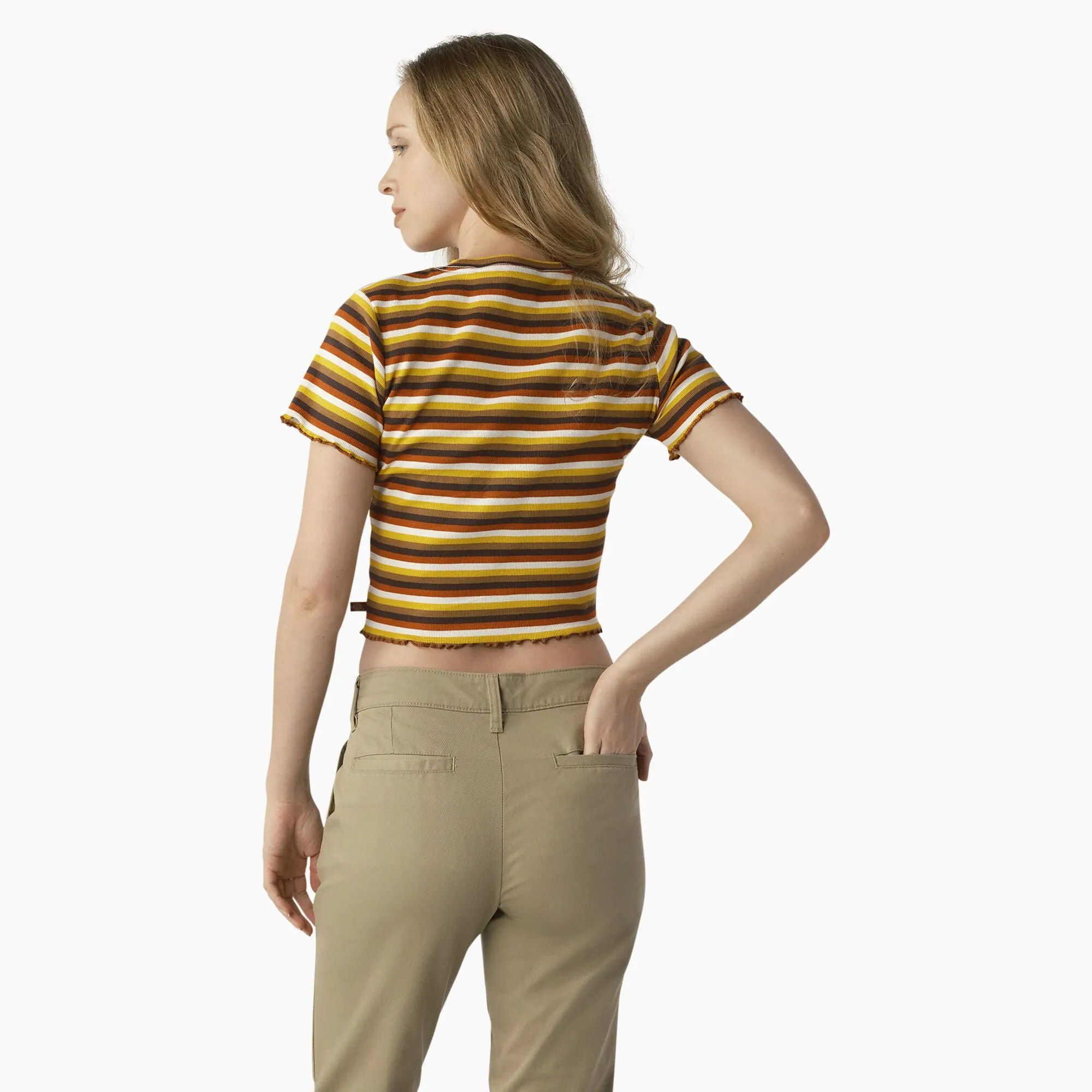 DICKIES - WOMEN'S FITTED STRIPE BABY TEE GINGER HONEY STRIPE