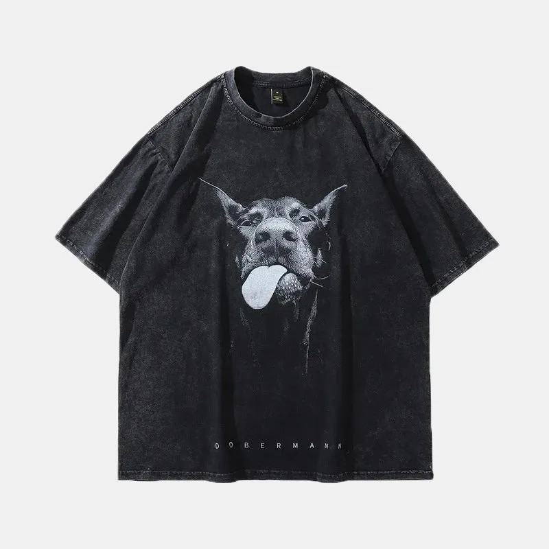 Dog | Retro Hip-Hop Doberman Graphic Print T-Shirt