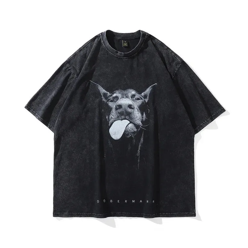 Dog | Retro Hip-Hop Doberman Graphic Print T-Shirt