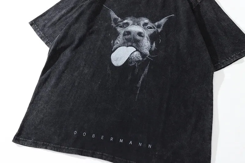 Dog | Retro Hip-Hop Doberman Graphic Print T-Shirt