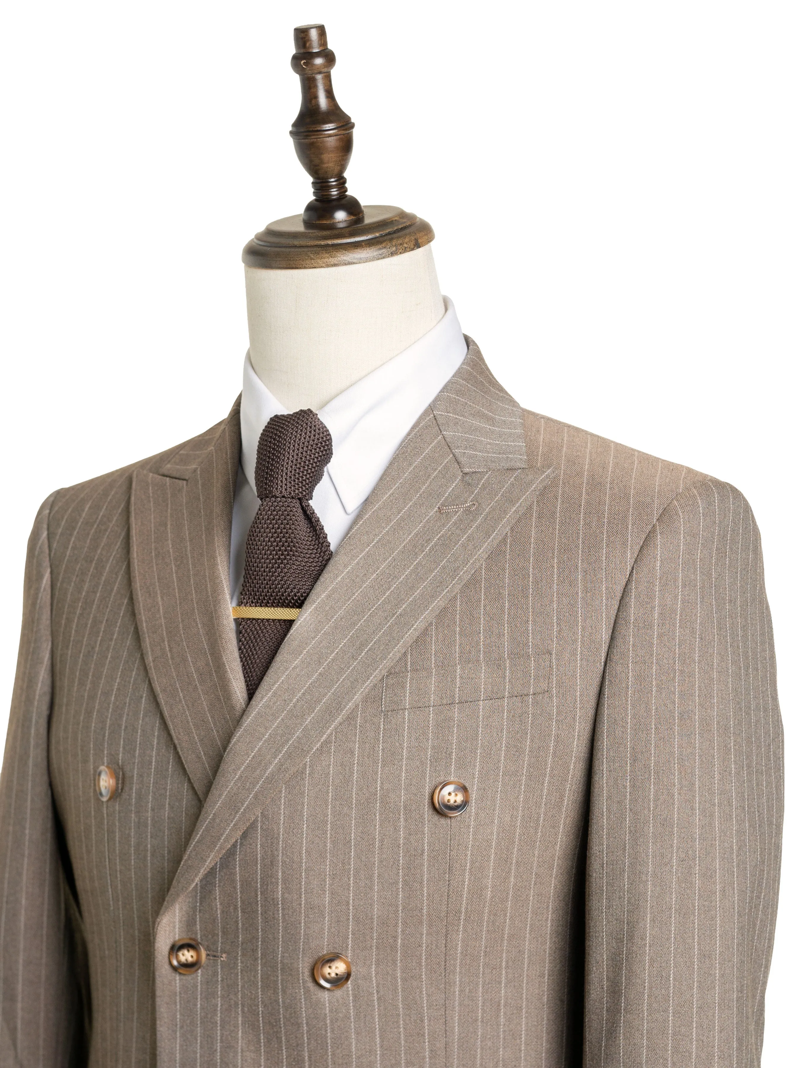 Double Breasted Suit Blazer - Brown Pinstripes (Peak Lapel)