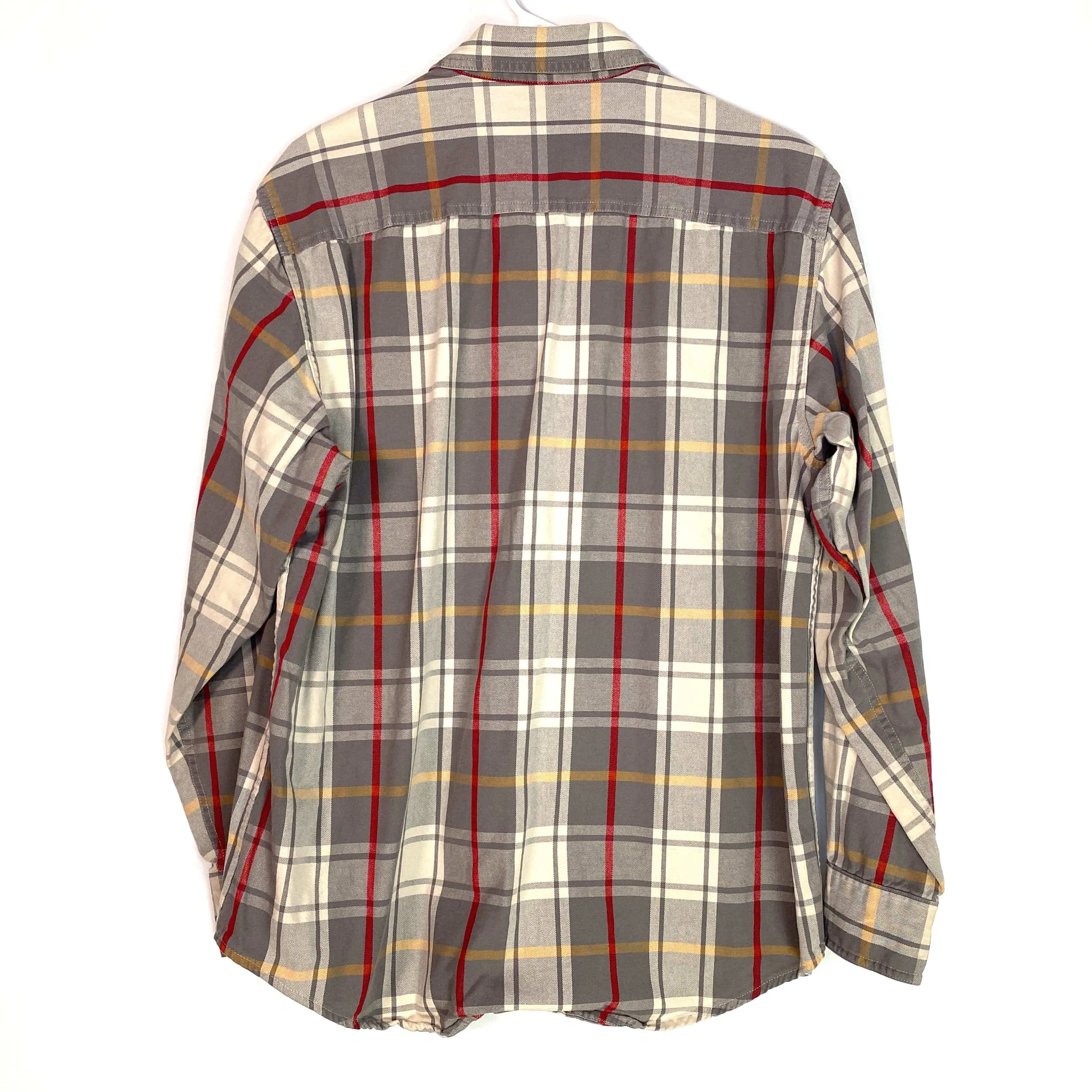 GH Bass Mens Size M Red Gray Plaid Heavy Knit Shirt L/s