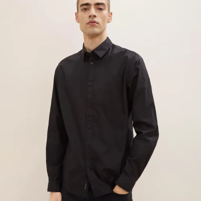 Glen Long Sleeve Collared Polo Shirt (Black)