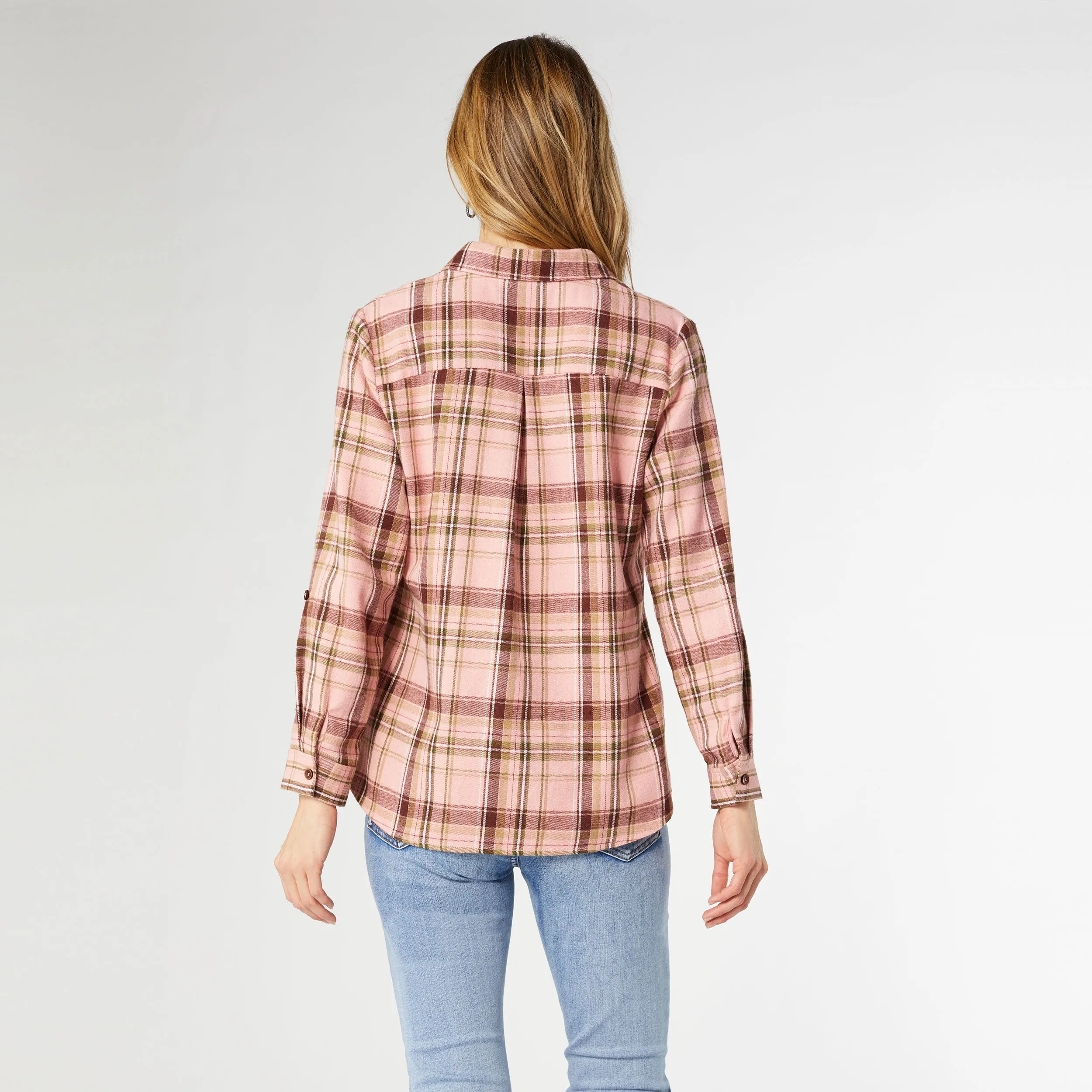 Gracelyn Flannel Top with Side Pockets - Dusty Rose Plaid