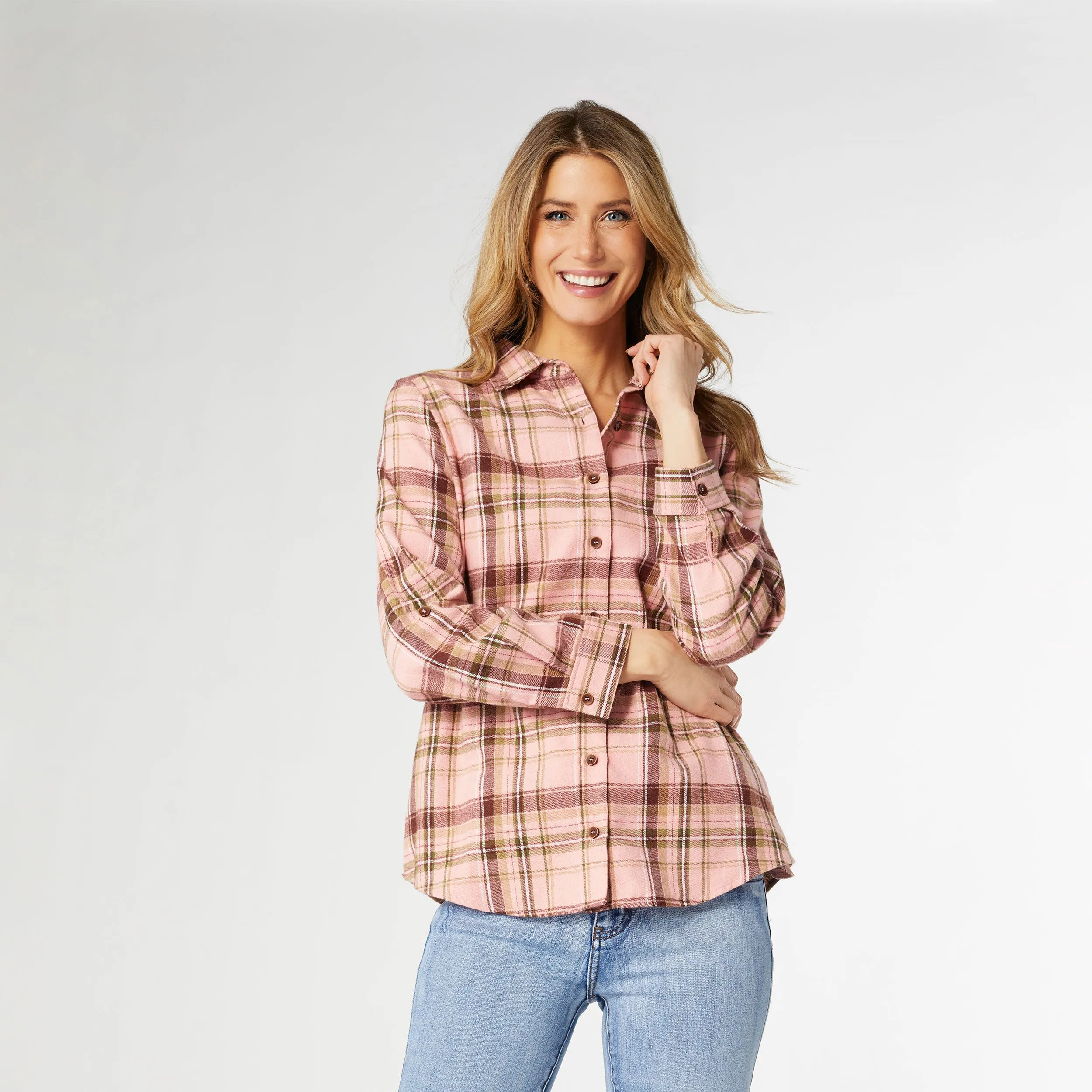 Gracelyn Flannel Top with Side Pockets - Dusty Rose Plaid