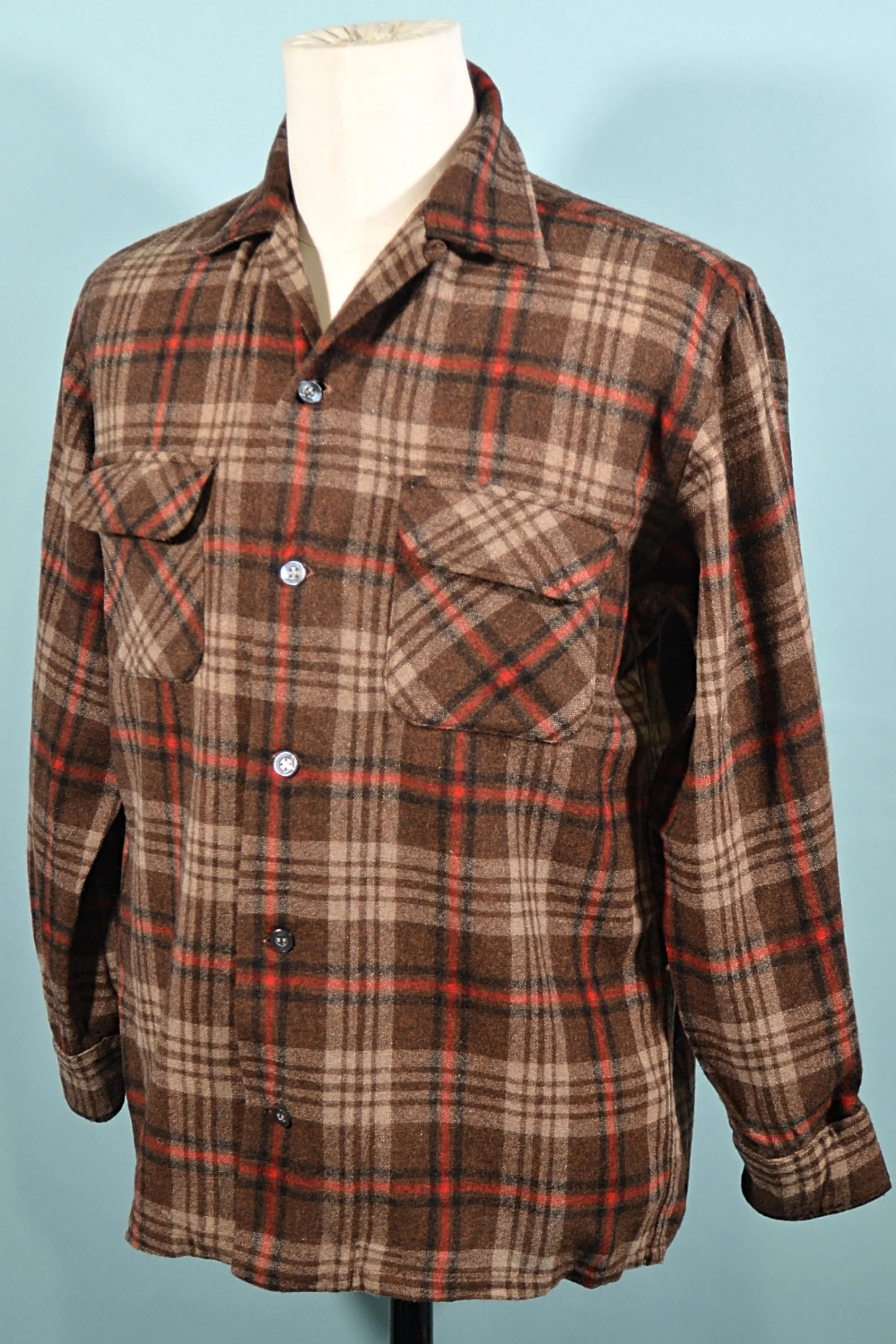 Grant Crest Vintage Mens Plaid Board Shirt, Tab Collar M