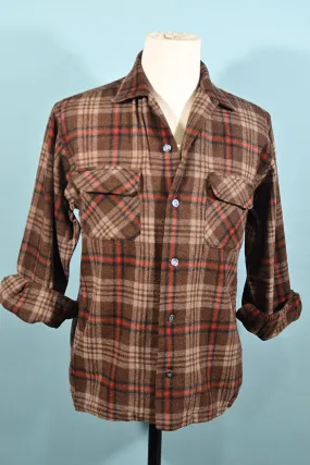 Grant Crest Vintage Mens Plaid Board Shirt, Tab Collar M