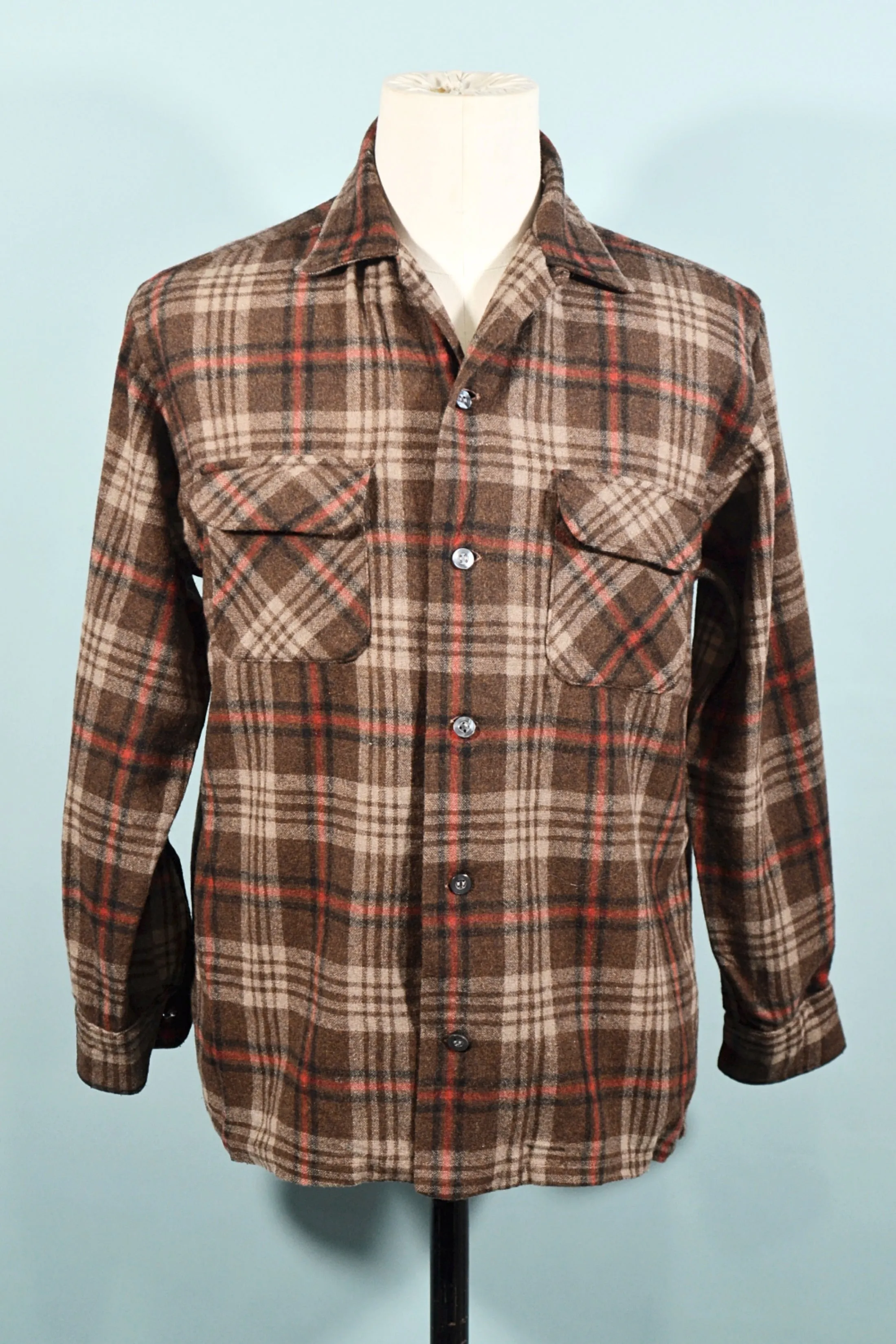 Grant Crest Vintage Mens Plaid Board Shirt, Tab Collar M