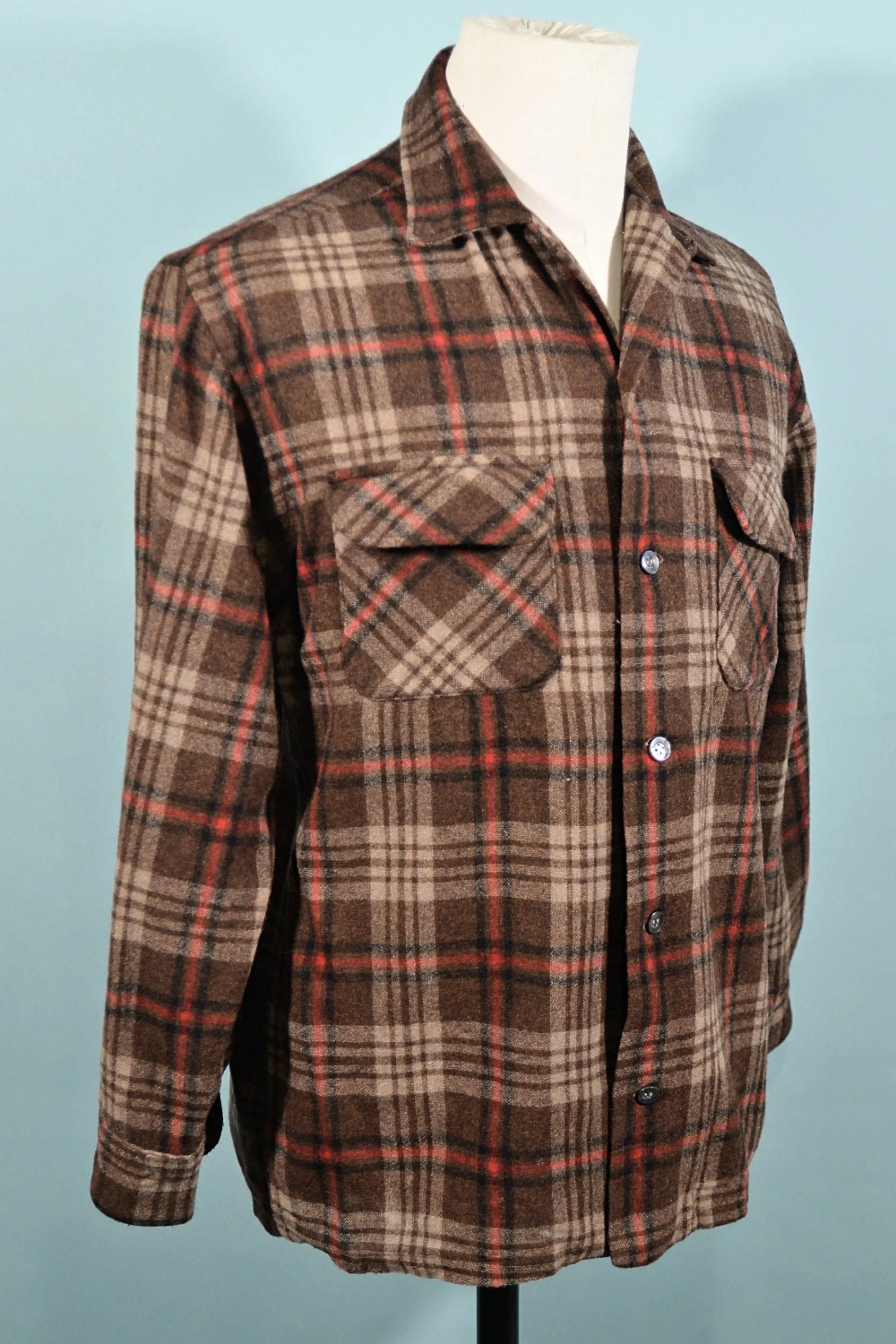 Grant Crest Vintage Mens Plaid Board Shirt, Tab Collar M