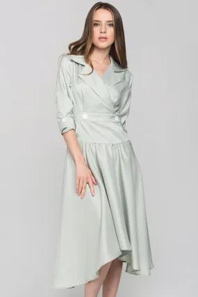 Green Check Collared Drop Waist Midi Dress