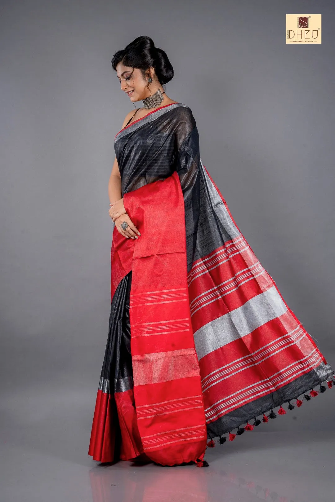 Handloom Linen Saree & Kurta Couple Set